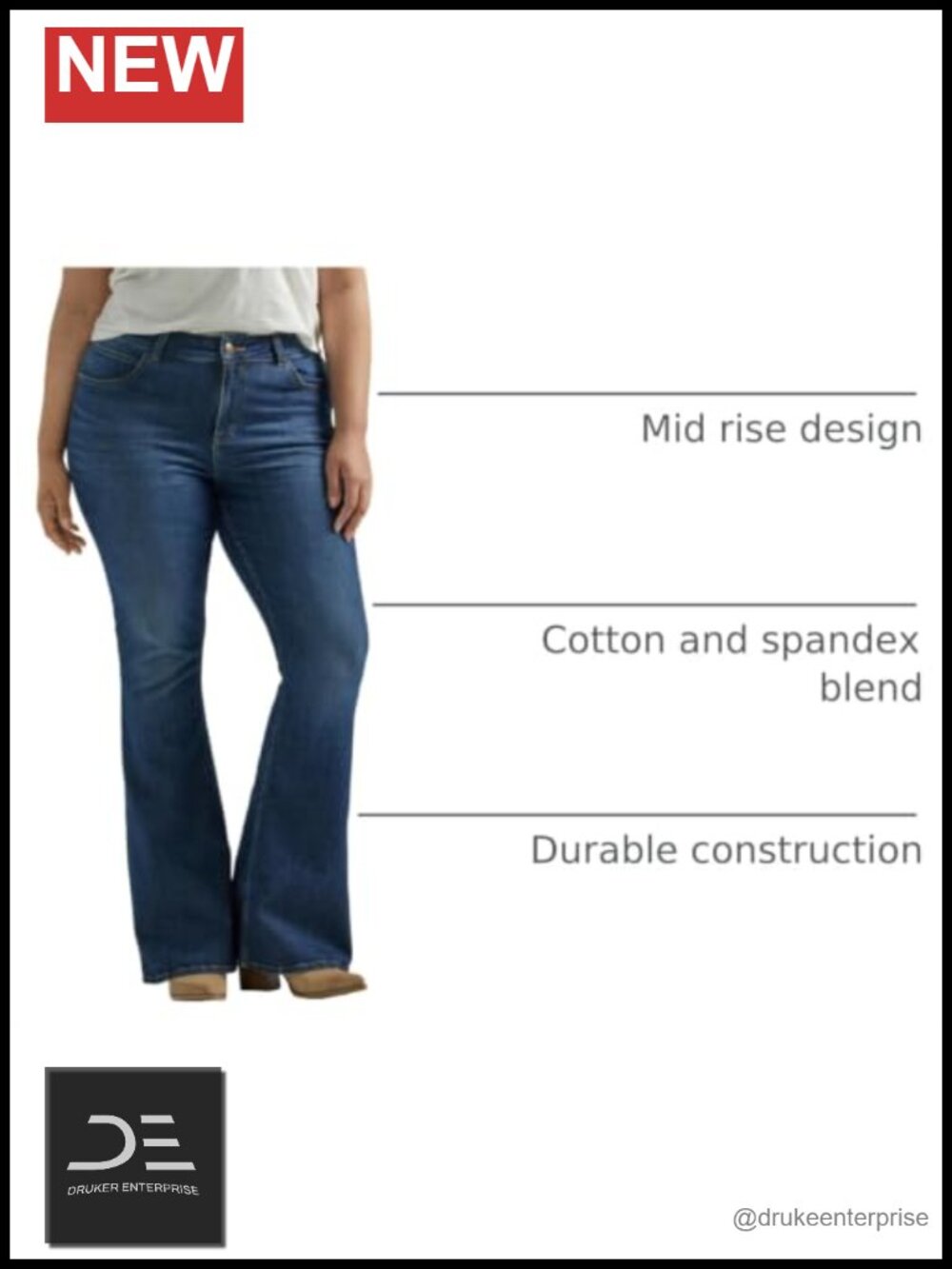 Flare & Wide Leg Jeans, Mid Rise, Stretch Denim, 5 Pockets, Button Fly - Picture 5 of 5